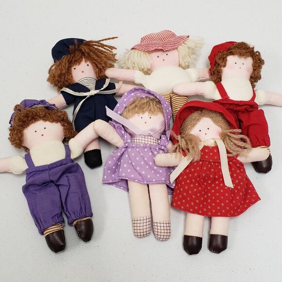 Merry Thoughts 6" Ragdoll Lot of 6 Dolls Cloth Yarn Hair Thailand - Picture 9 of 9